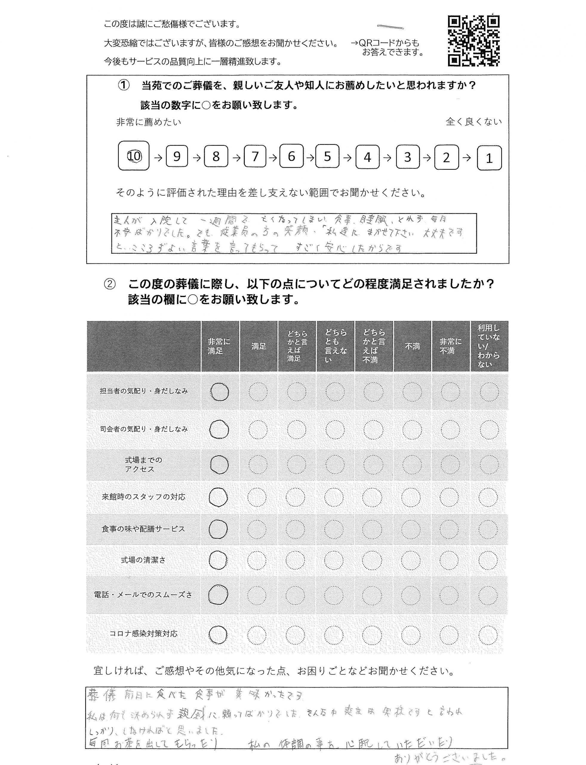 柏市あかね町の方の葬儀アンケート