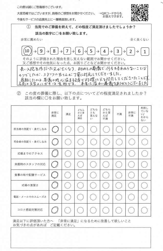 柏市常盤台の方の葬儀アンケート