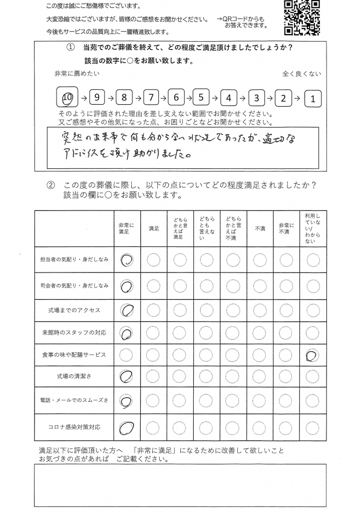 柏市大津ヶ丘の方の家族葬アンケート