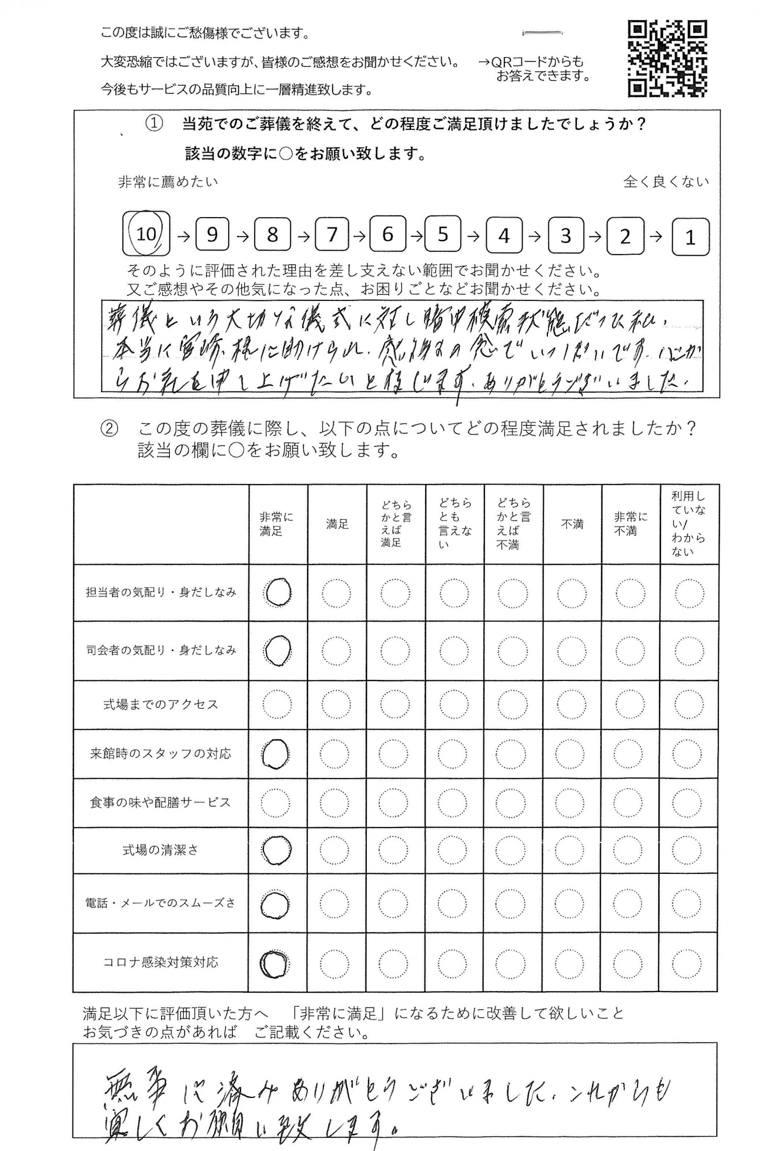 柏市つくしが丘の方の家族葬アンケート