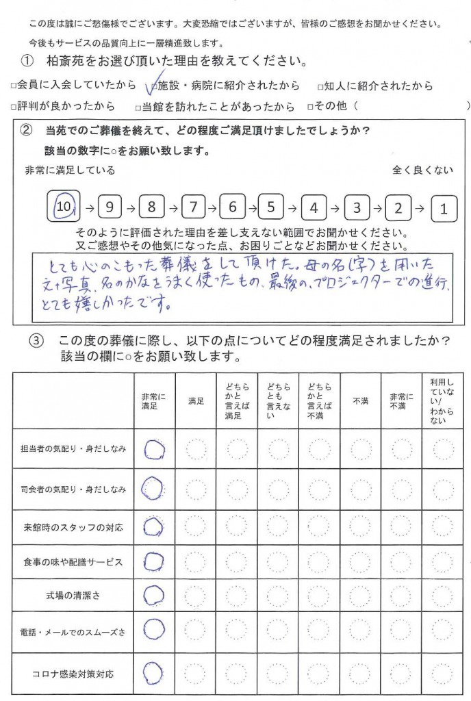 松戸市の方の家族葬アンケート