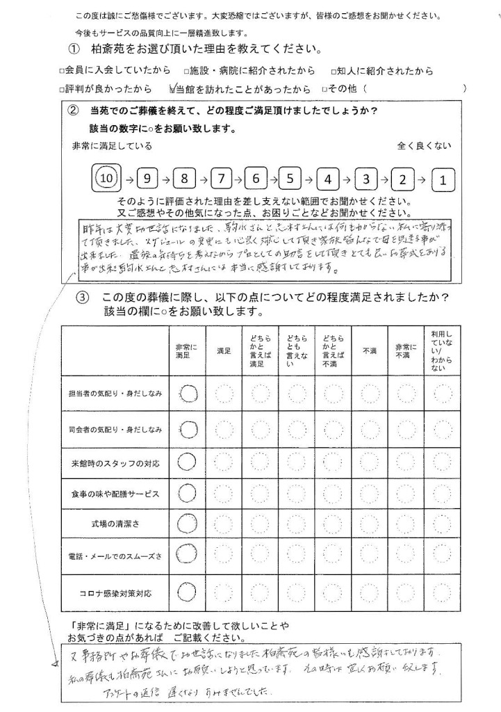 柏市新柏の方の家族葬アンケート