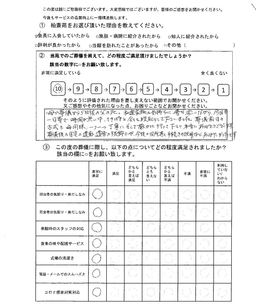 柏市高柳の方の一日葬アンケート