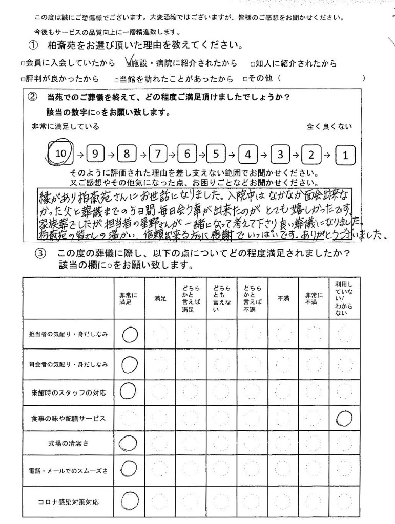 柏市布施の方のアンケート