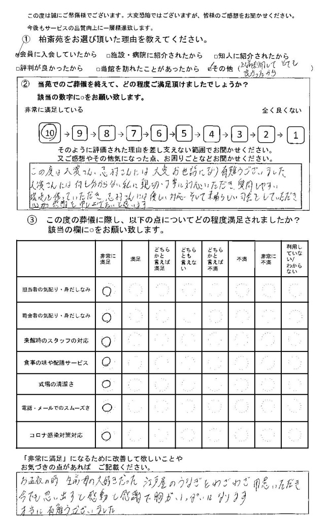 松戸市平賀の方の家族葬アンケート